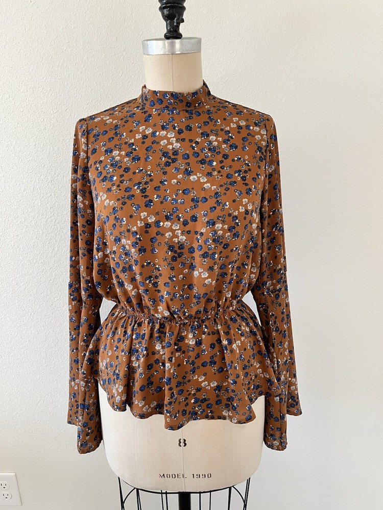 Vintage Brown Ditsy Floral Blouse Grunge Top Boho Fairy Core  Victorian Style