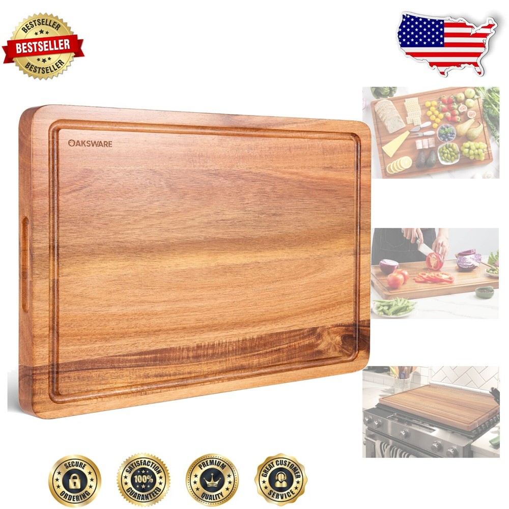 Acacia Wood Extra Large 24x18 Inch Cutting Board with Juice Groove and Handles-image