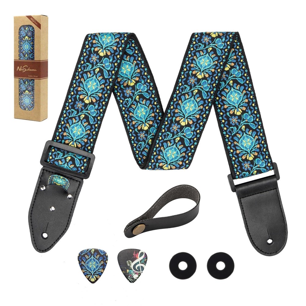 Adjustable Guitar Strap for Electric/Acoustic Guitar/Bass, Includes 2 Picks +...