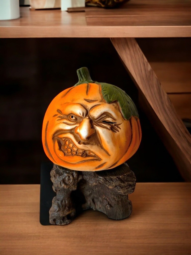 Vintage Enesco Creepy Pumpkin Jack O Lantern Halloween Figurine