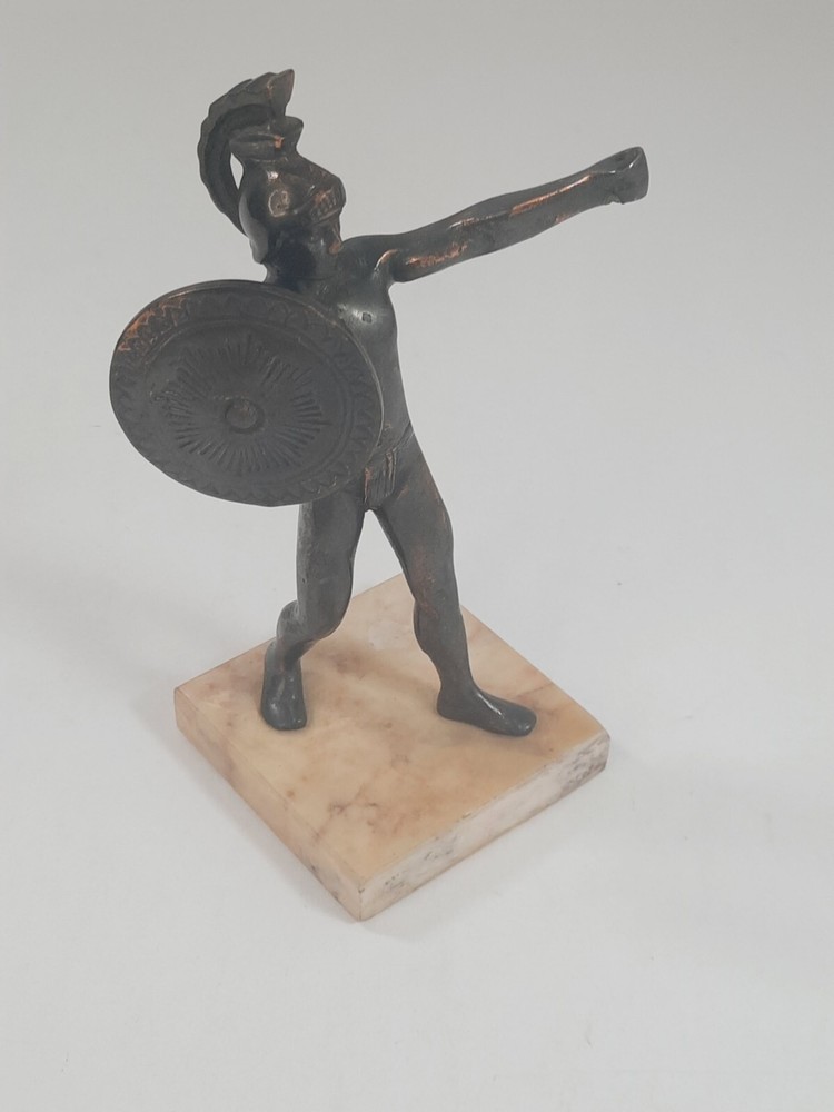 Vtg Brass Greek Achilles Statue On Marble Base-image