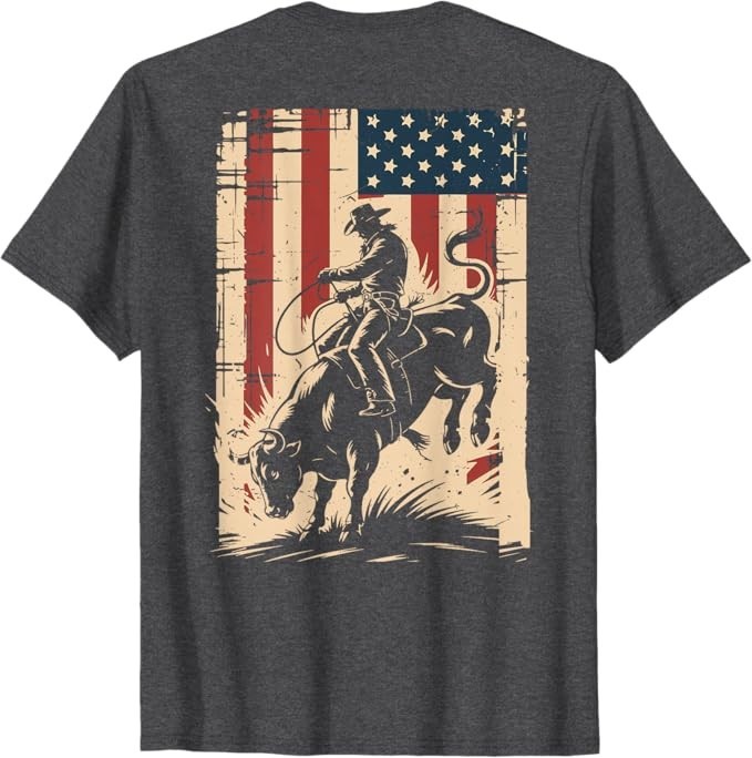 American Flag Bull Riding Cowboy Patriotic Rodeo Bull Rider T-Shirt