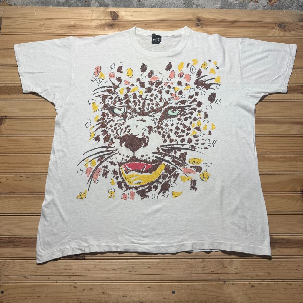 Vintage 90s Diamond Dust Leopard Glitter Streetwear Art Graphic T-Shirt Size 2XL
