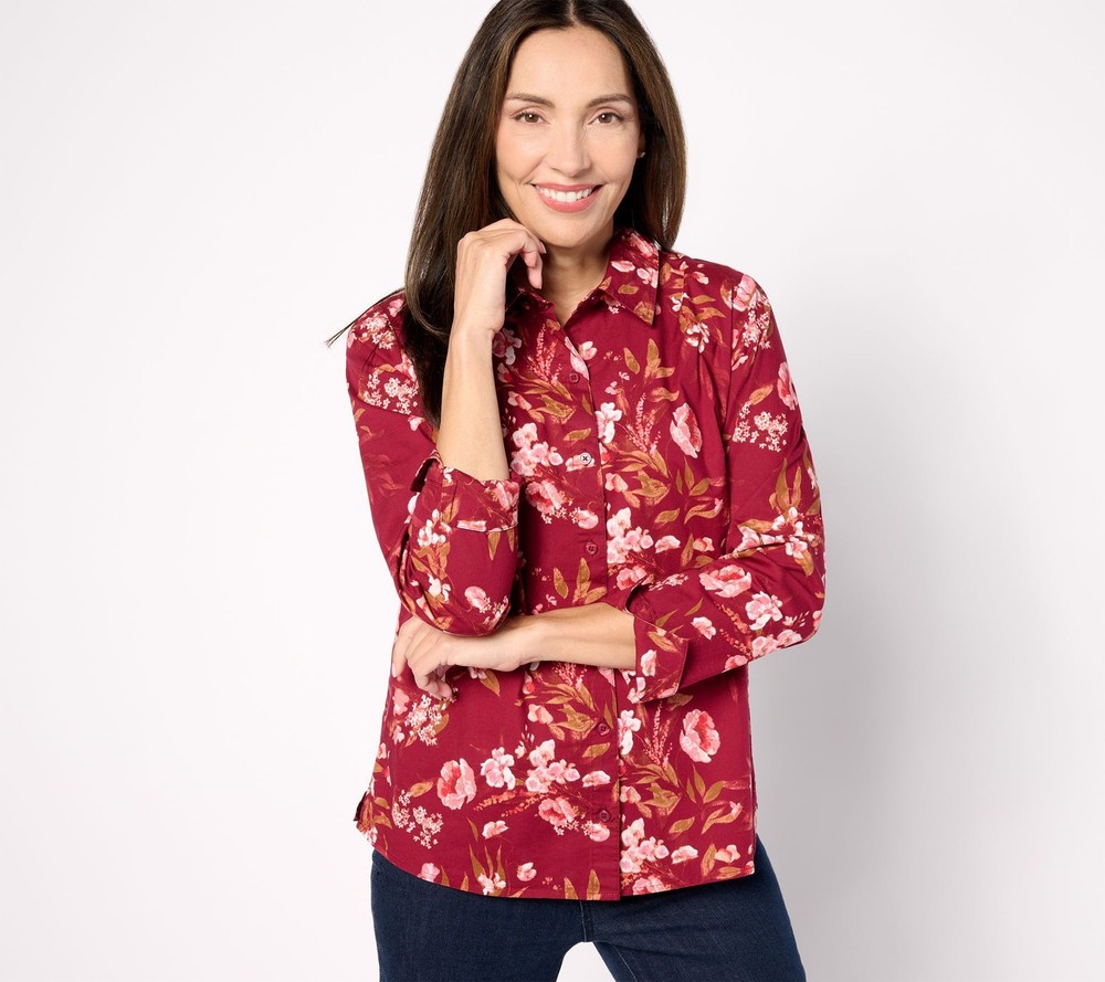 Denim & Co. Women's Top Sz XS Classic Tunic Shirt French Multi-colored A627202