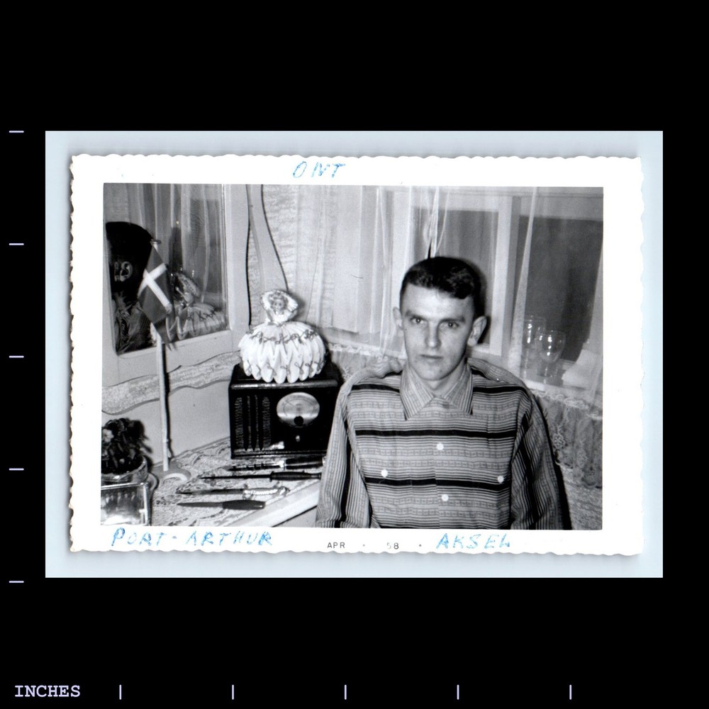 Vintage Photo MAN BY RADIO PORT ARTHUR ONTARIO CANADA 1958