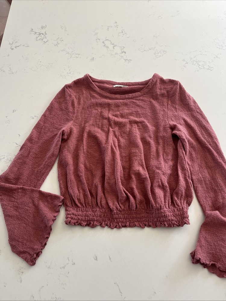 Madewell Texture & Thread Smocked Bell Sleeve Top Women's Size Small Coral