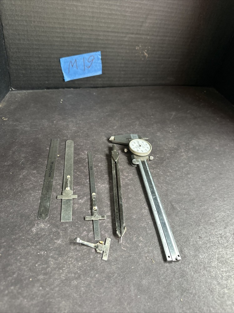 Vintage Machinist Measuring Tool Lot Dial Caliper Depth Gauge Divider Rulers#M19