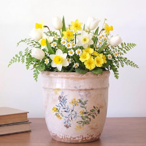Ceramic Pot for Plants Vintage Flower Pot with Drainage Hole 6 Inch Yellow Ice