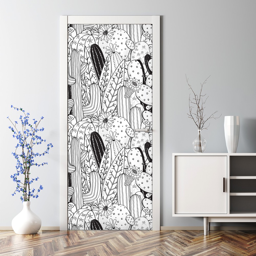 Adhesive Door sticker Comic Cacti Cactus Floral Kids room Pattern