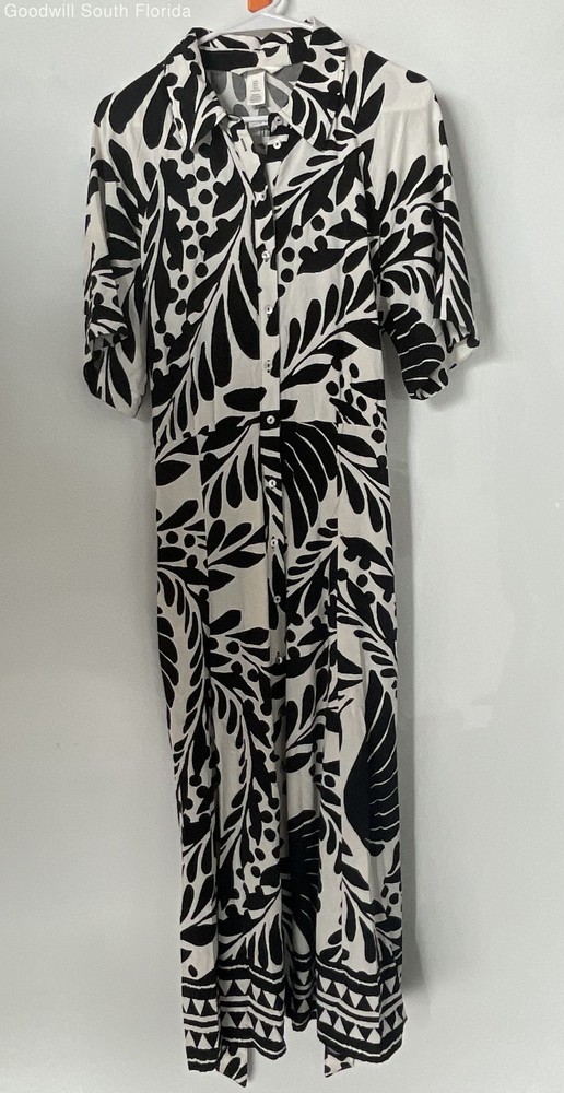 H&M Womens Black White Printed Collared Button Front Shirt Dress Size M