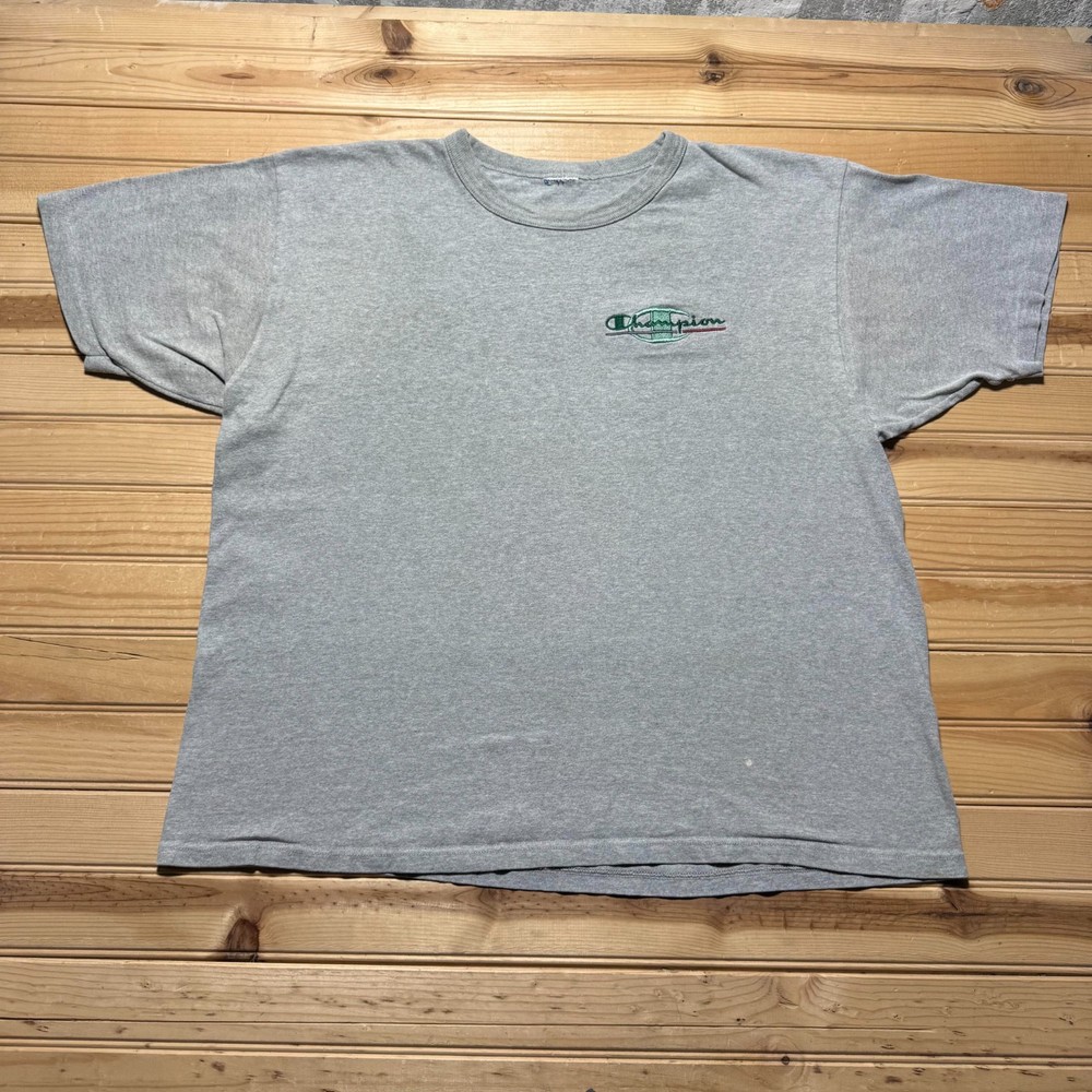 Vintage 90s Champion Script Logo Embroidered Streetwear Heather T-Shirt - XL