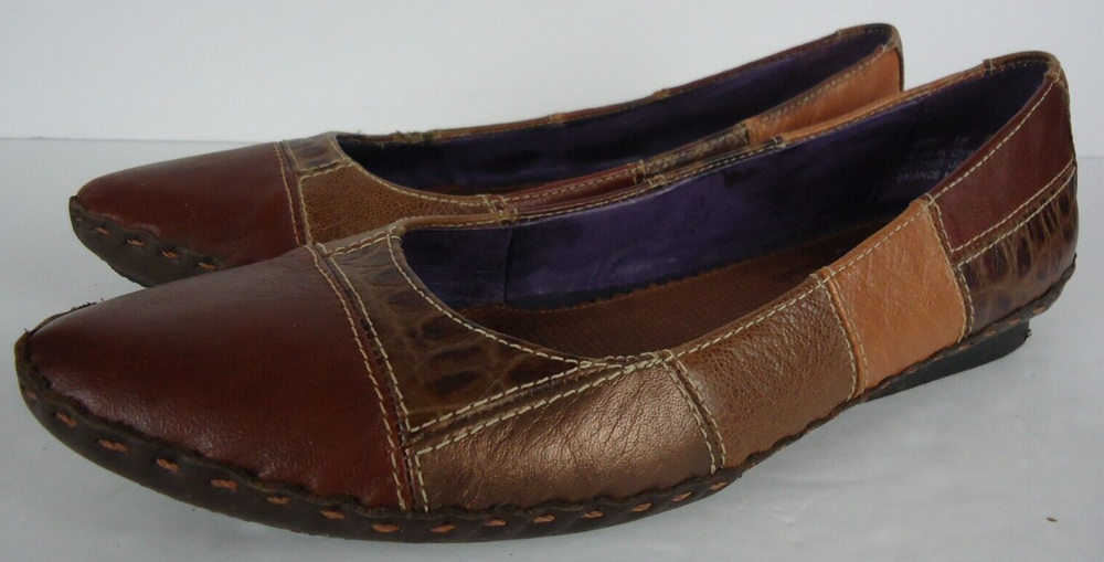 indigo by Clarks Women's Brown Leather Slip On Flats 83257 Size 8 BOHO Granny