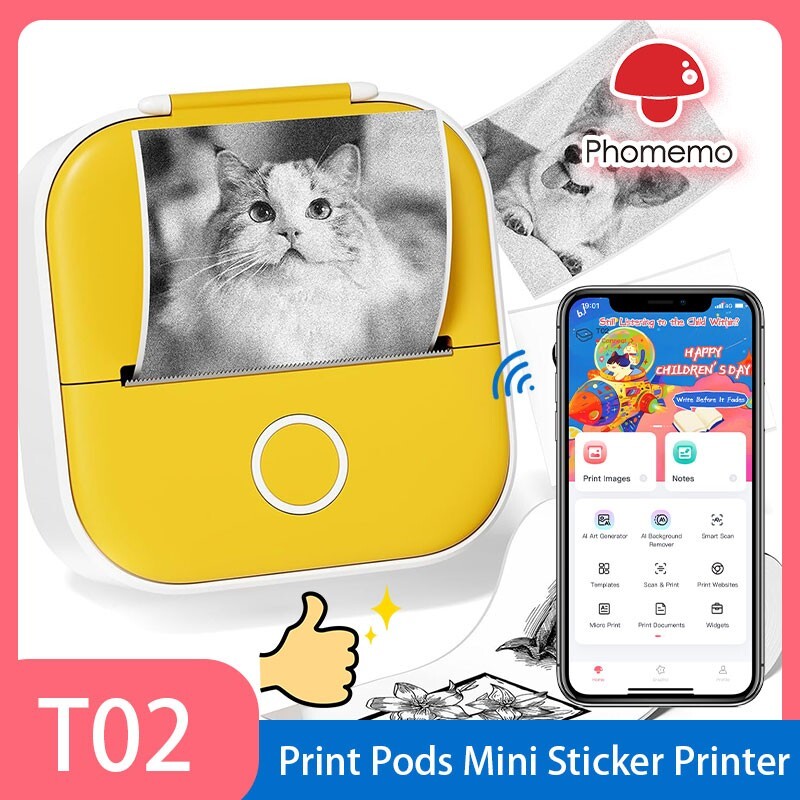 Phomemo T02 Mini Thermal Printer for Stickers and Color Photos