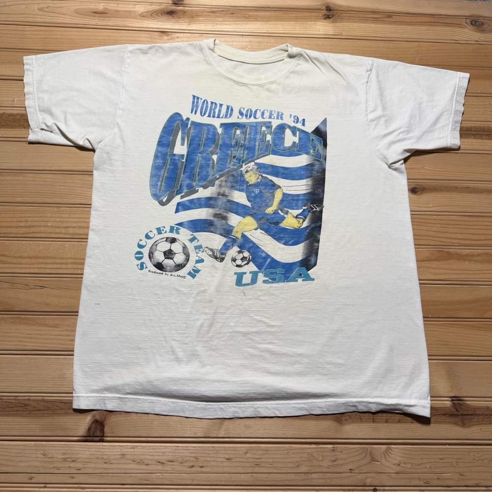 Vintage 1994 World Soccer Greece USA Sports Athletic Graphic T-Shirt - Large
