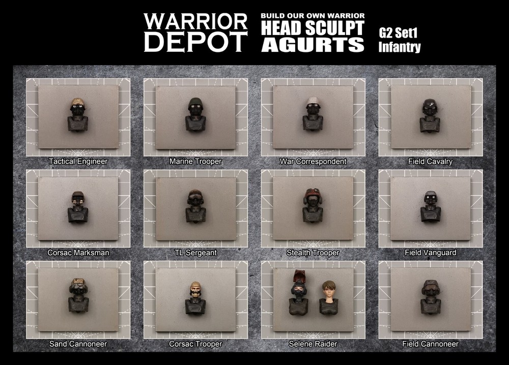 Acid Rain World Head Sculpt Agurts G2 Set1 Infantry - 1/18 3.75