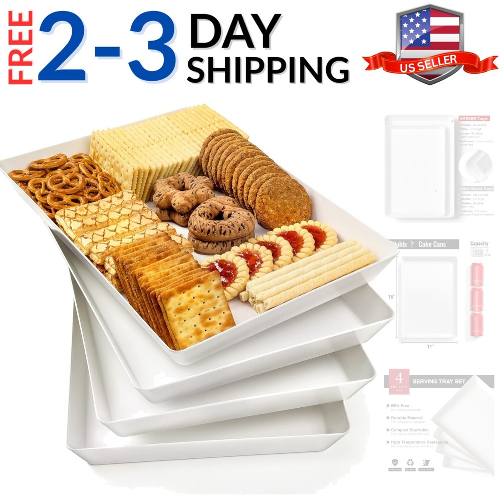 BPA-Free Modern Plastic Serving Trays 16x11 Stackable Kitchen Essentials