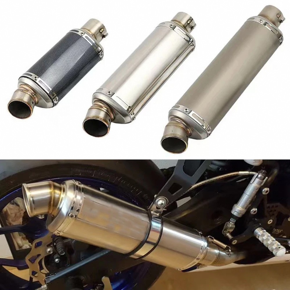 Stainless steel universal exhaust muffler for motorcycles and ATVs, 2.01 in