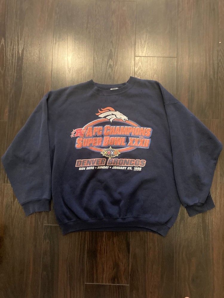 VINTAGE Denver Broncos Sweatshirt Mens XL Blue Super Bowl Logo 7 Elway Crewneck