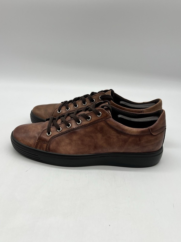 Ecco Soft 7 Men’s Sz 12-12.5 Brown Leather Black Soles Lace Up Sneakers Shoes.