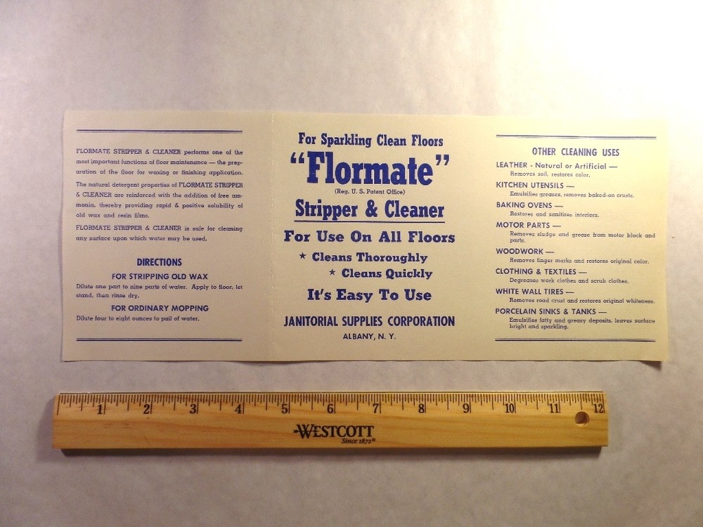 Label-FLORMATE,Janitorial Supplies Corp,Albany,NY.Vintage advertising=melaneybuy