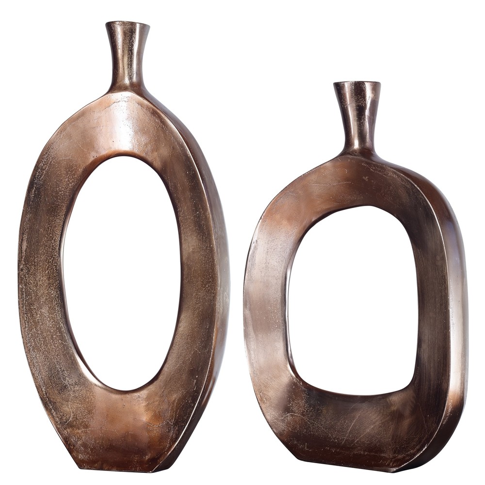 Uttermost Kyler Textured Bronze Vase Set of 2 - Large Brown Decorative Vases Over 15 Inches - Elegant Home Decor Accent Pieces