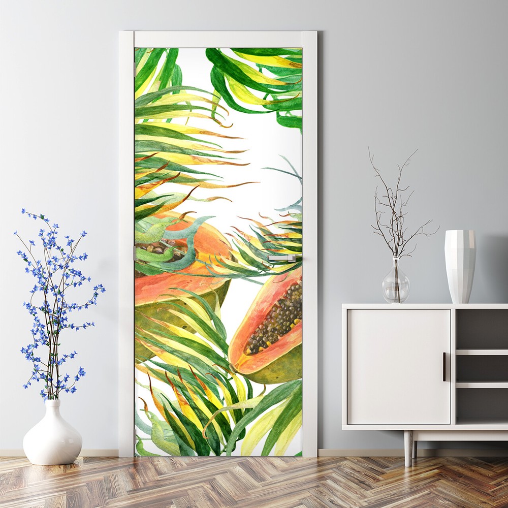Papaya Tropical Door Decal | Exotic Fruit | Self Adhesive Home Decor