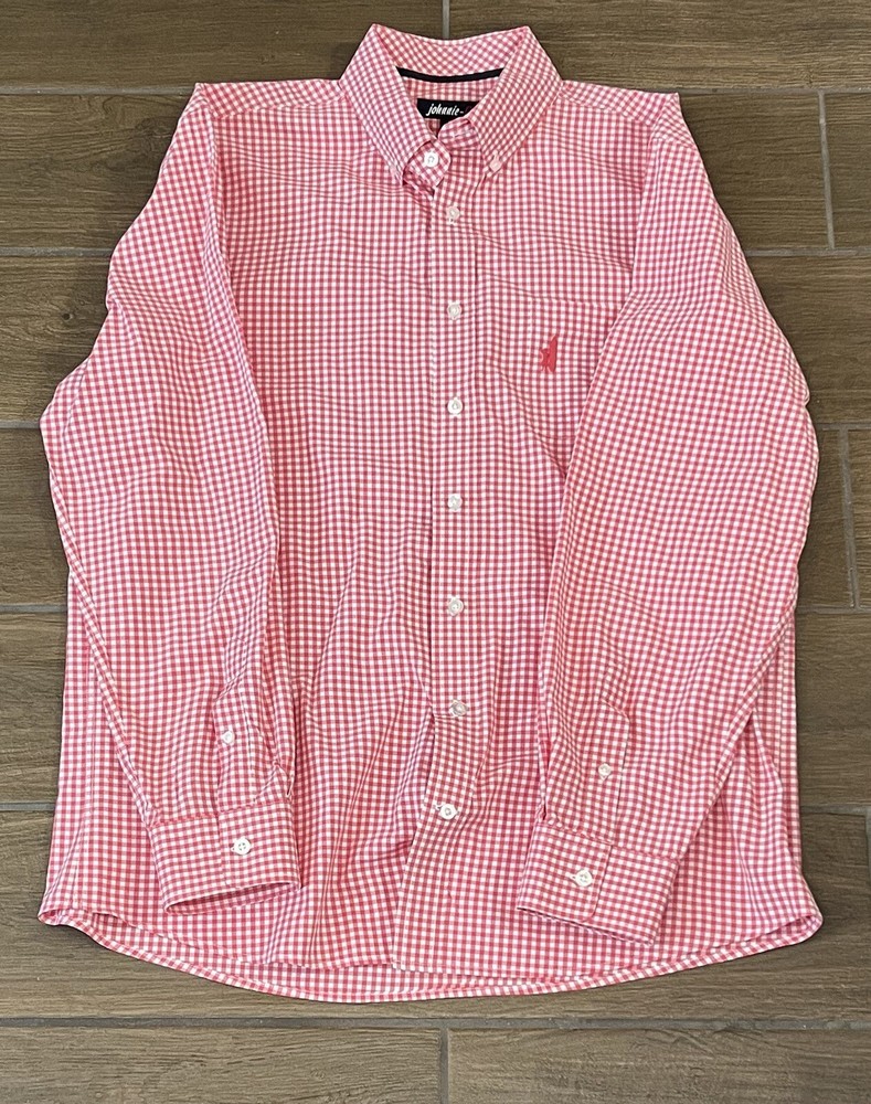 Johnnie-O Shirt Men’s Large Red Gingham Check Button Down Long Sleeve Casual