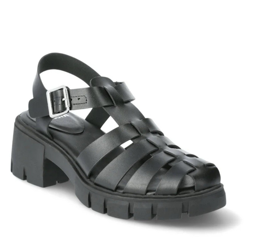New Madden NYC Fisherman Block Heel Sandals Black Chunky Grunge Goth Sz 10