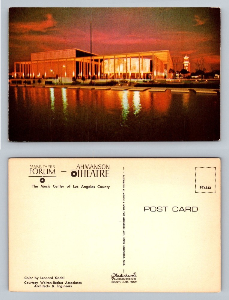 Los Angeles, CA-California, Ahmanson Theatre Music Center Night Vintage Postcard