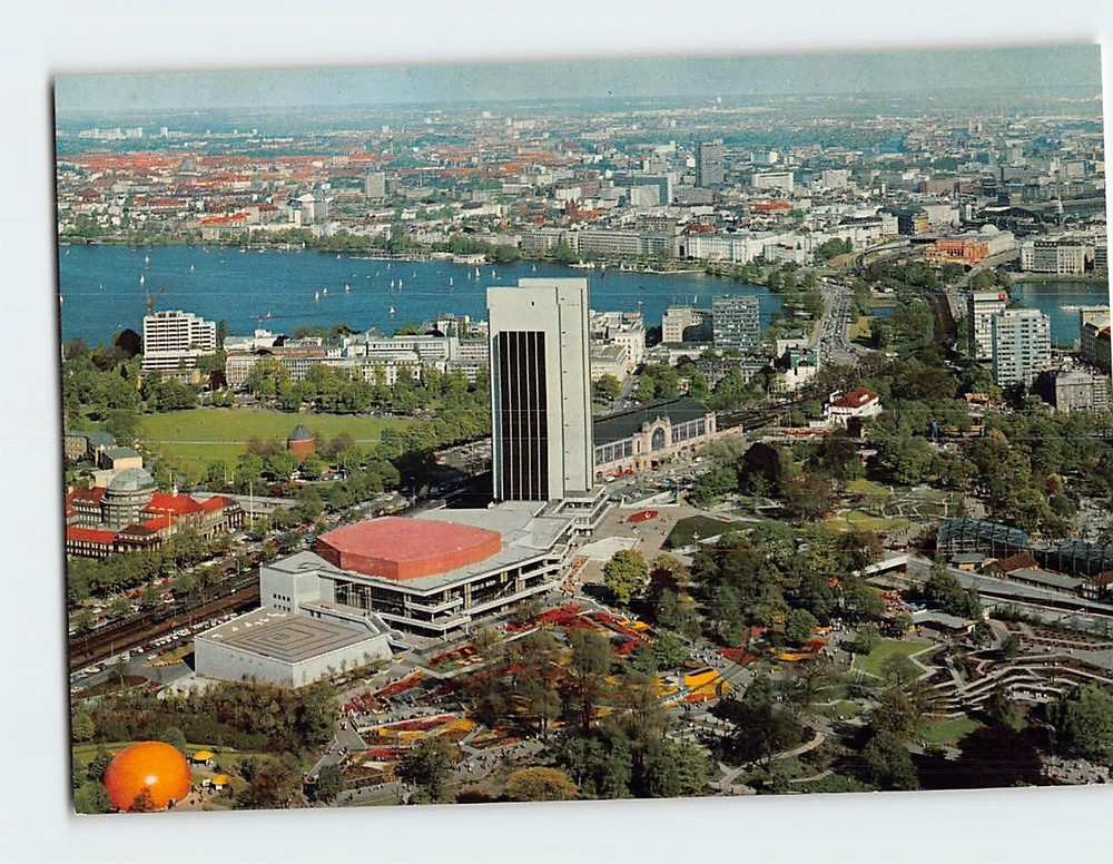 Postcard Hamburg Television Tower Congress Center Alster Germany Vintage