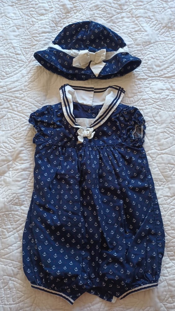 Janie and Jack's Blue Baby Girl Clothing with White Anchor Print