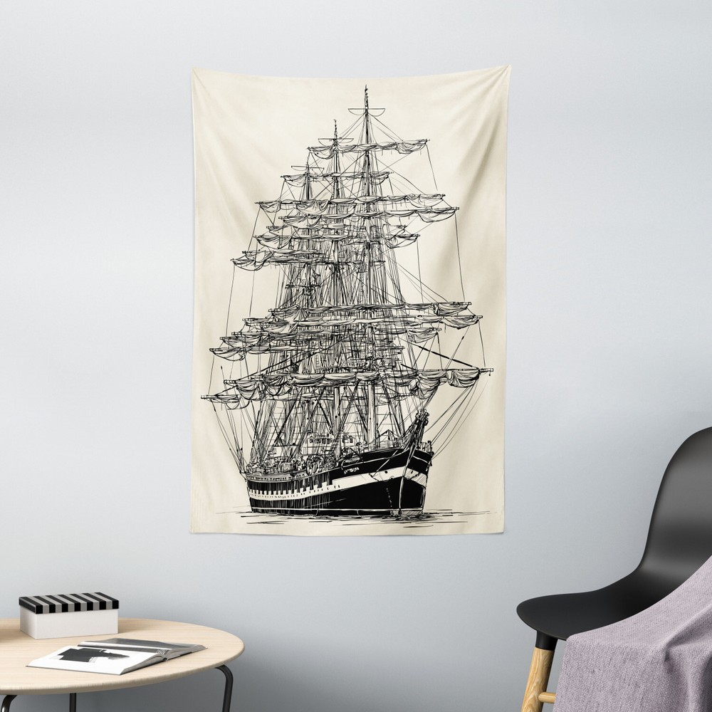 Pirate Ship Tapestry Sail Boat Vintage Print Wall Hanging Decor