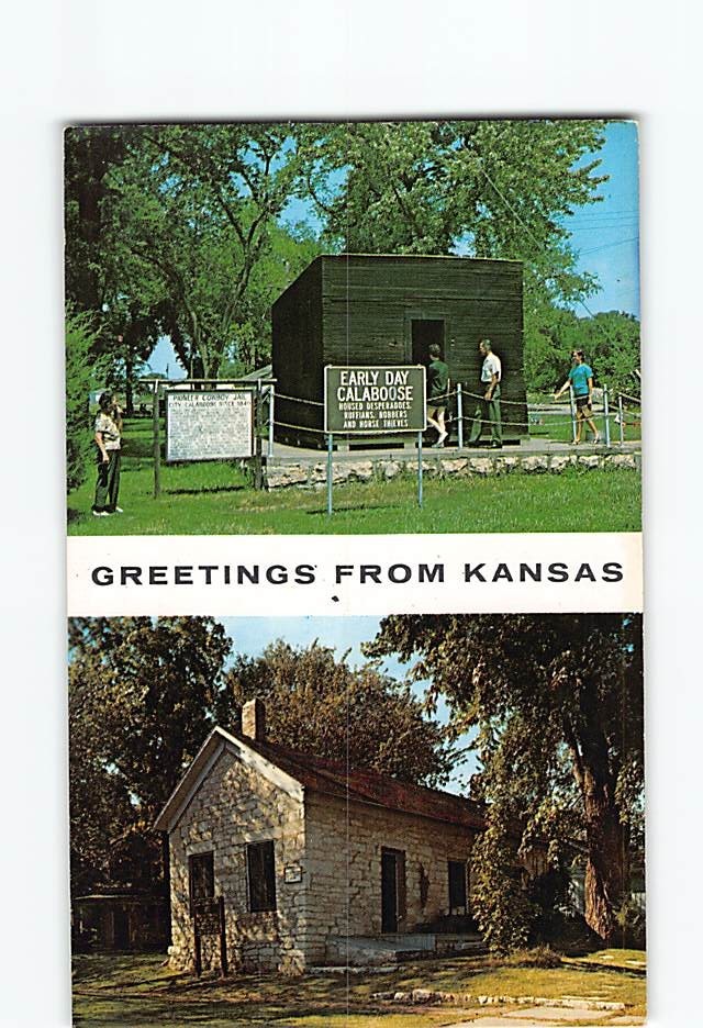Postcard Early Day Calaboose & Last Chance Store Greetings from Kansas USA