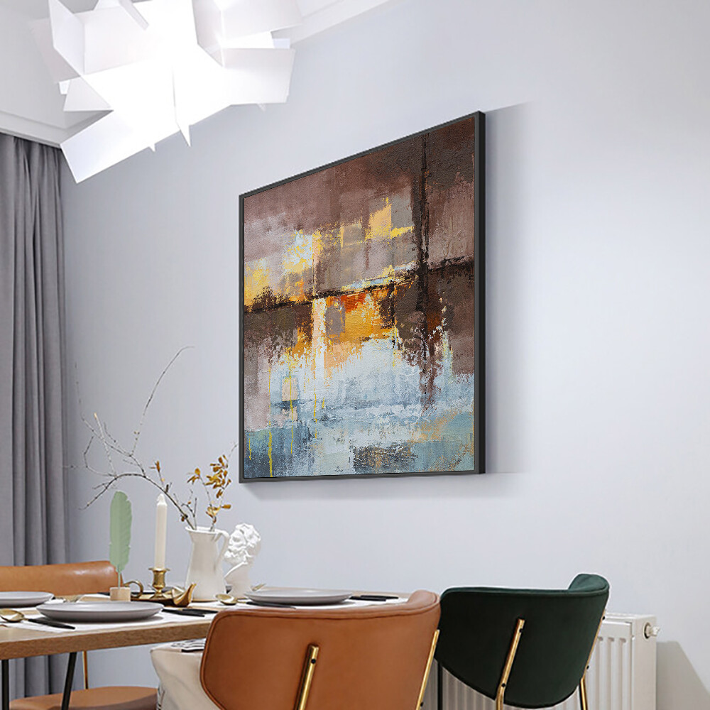 Abstract Coffee With Yellow Oil Painting Hand Painted On Canvas Modern Handmade