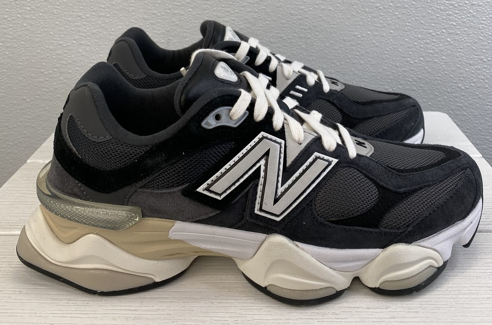 New Balance 9060 Unisex M8 W9.5 Bold Black/Gray Suede Casual Chunky Sneakers