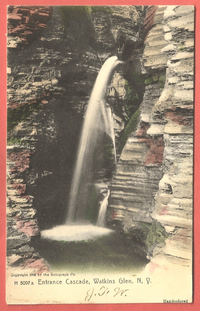 ENTRANCE CASCADE, WATKINS GLEN, N.Y. – ©1905 UDB Handcolored Postcard