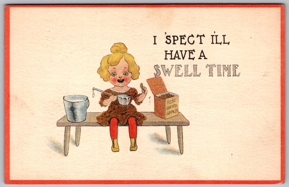 Antique Postcard Girl Bench 1910s