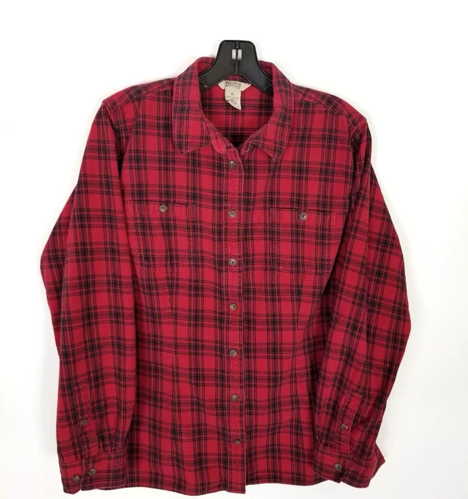 Duluth Trading Women's Plaid Flannel Button Up Shirt Sz XL Red Long  Sleeve