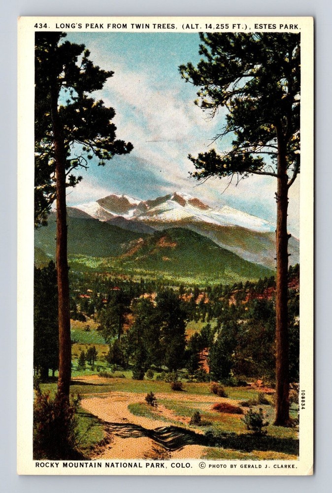 Rocky Mountain National Park-Long's Peak From Twin Trees Vintage Postcard