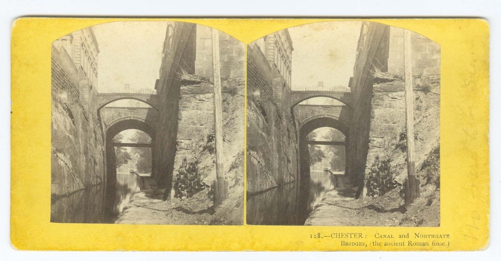 G2989~ ENGLAND – Chester Roman Canal & Bridge Stereoview –Munshull & Hughes