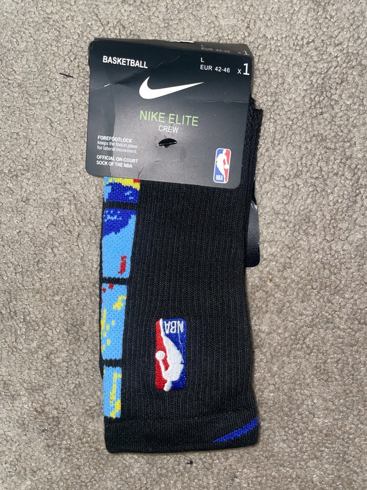 Size Large/8-12 Mens - Nike Elite Dri-Fit NBA Basketball Crew Socks Black/Multi