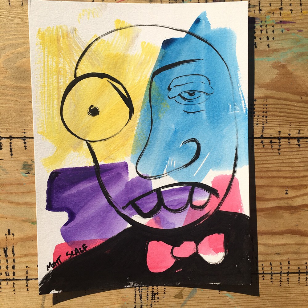 Matt Scalf Face Graffiti Abstract Street Art Portrait Pop ORIGINAL PAINTING 9x12-image