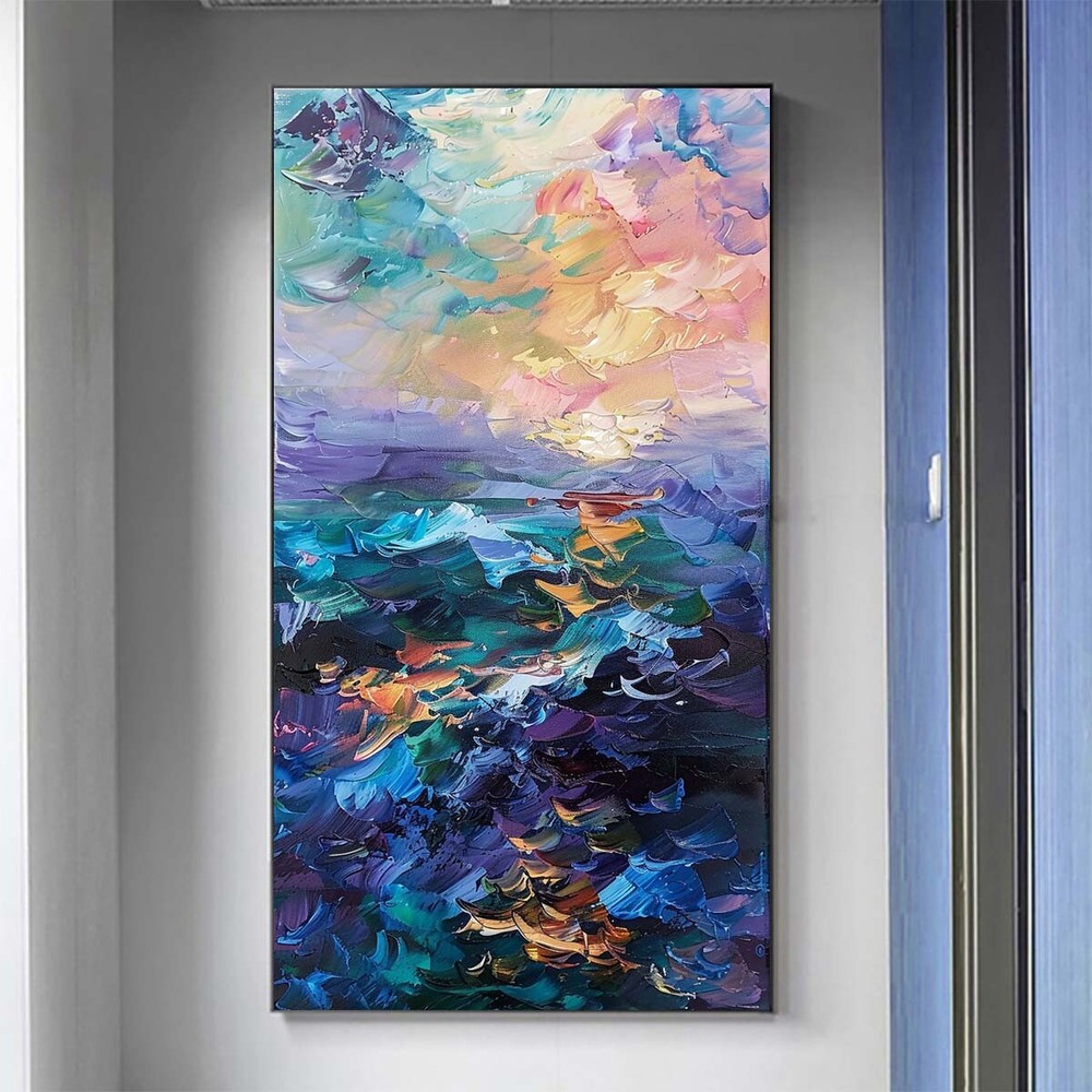 Blue Hand painted Sea Oil Painting Modern Minimalist Living Room Decorative