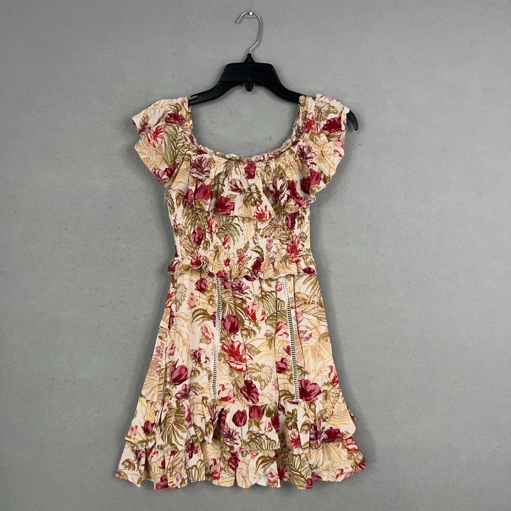 ASTR The Label Dress Womens Small Riviera Floral Rose Olive Tropical Ruffle Cute