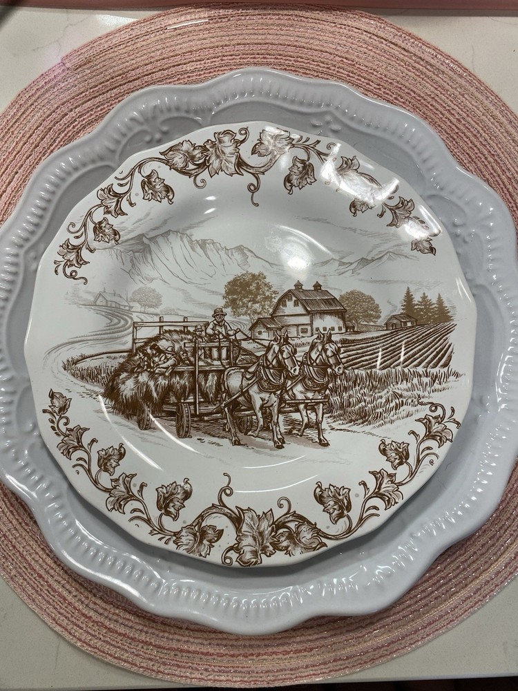 Discontinued Pier 1 Harvest Village Salad Plate Wagon Scene From Hobby Lobby