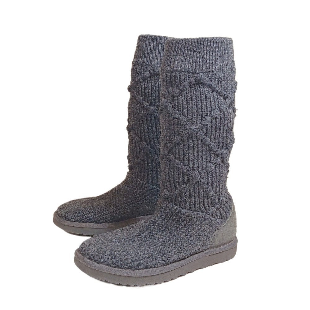 UGG Australia Sweater Boots Womens 7 Gray Classic Cardy Cable Knit Mid-Calf