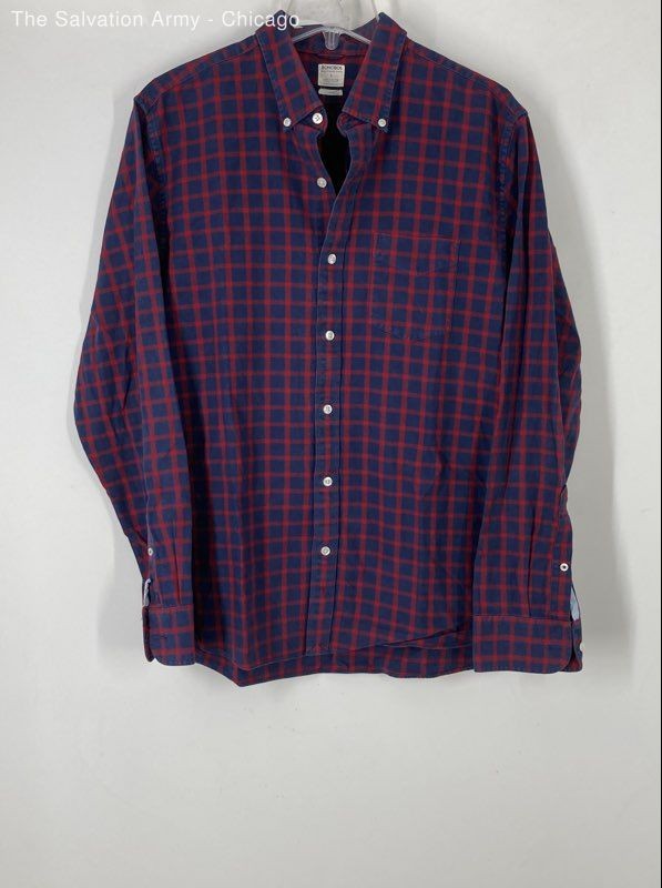 Bonobos Mens Blue Red Check Cotton Long Sleeve Slim Fit Button-Up Shirt Size L