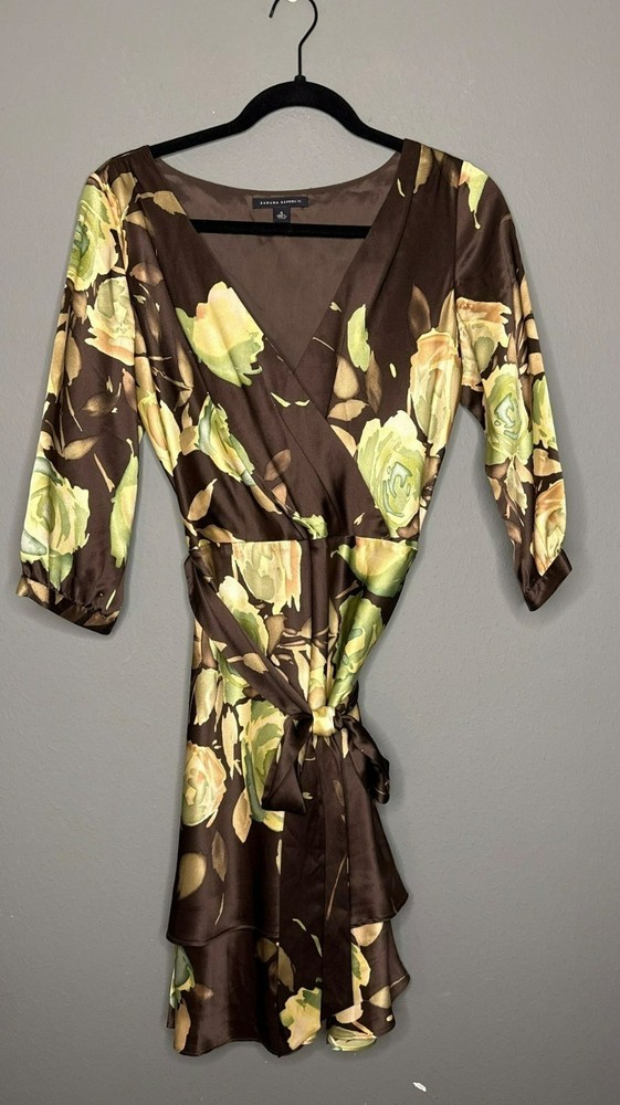 Banana Republic Women's 4 100% Silk Floral A Line Wrap Dress Retro 70s
