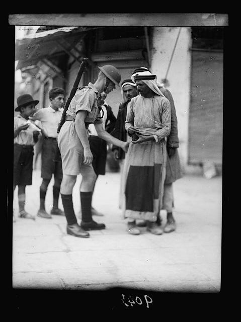 Photo:Jaffa Gate Jerusalem Palestine 1936 British Search Citizens for Arms