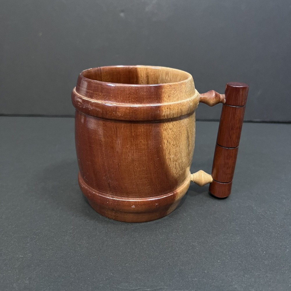 Vintage Hand Turned Two Colored Artistic Mid Century Wooden Beer Mug